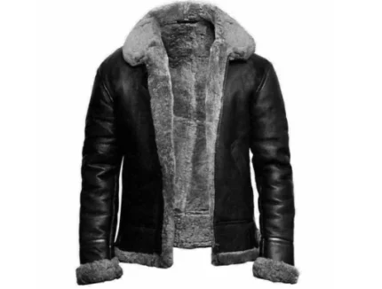 Mens Black Shearling Fur Aviator Jacket